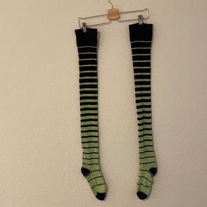 Thigh high thick cotton? socks.  Lime green and black.
